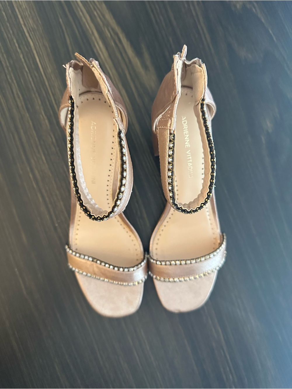 Adrienne Vittadini Blush Tan Embellished Block Heel Sandals